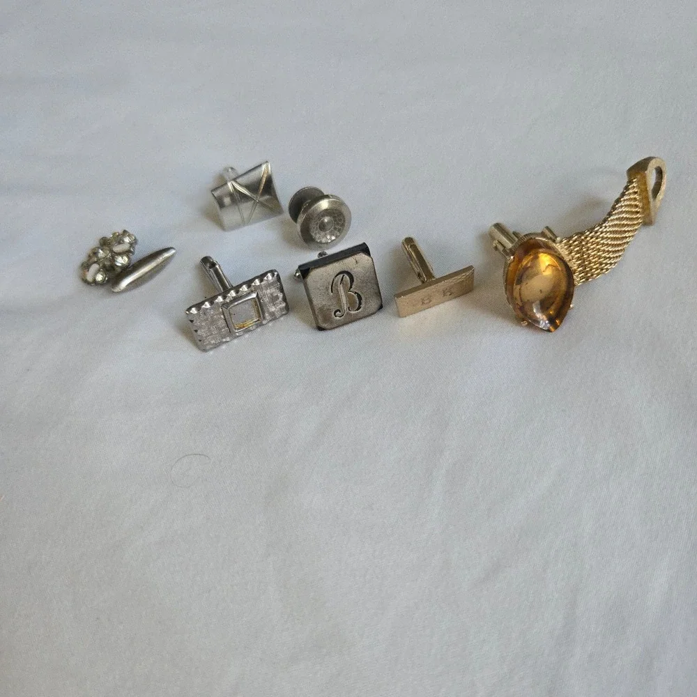 VTG Mixed Cufflinks Studs Lot of 7 Gold Silver Mismatched Singles Jewelry Bundle